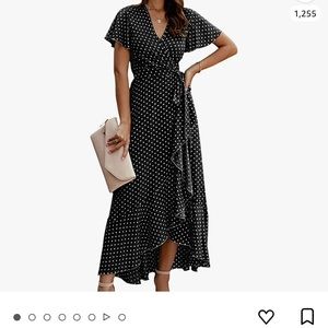 Black and white polka dot wrap dress
